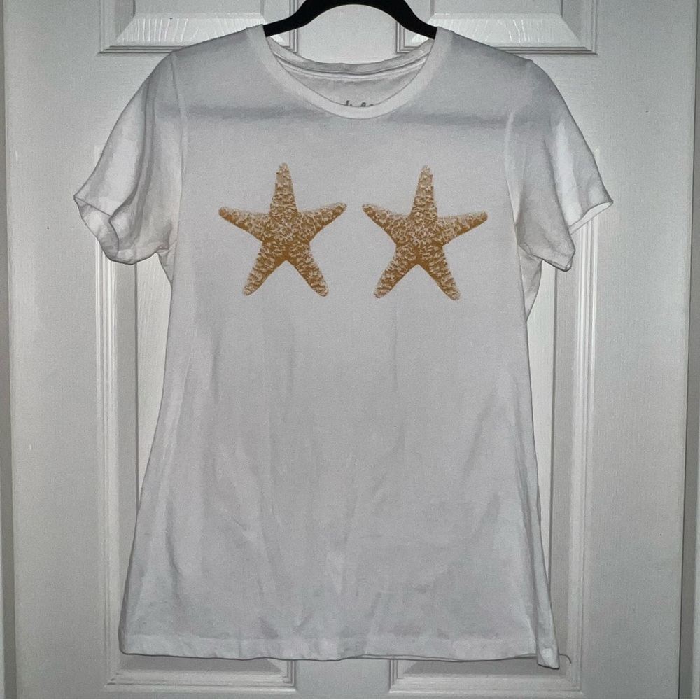 Adorkable Apparel Mermaid Sea Shell Starfish Bra Top White T Shirt Size XL
